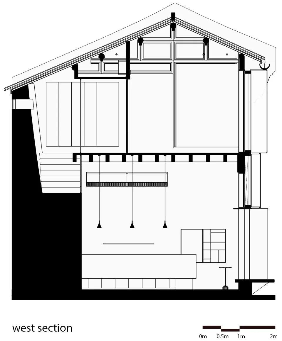 西剖面圖，杭州四寒茶舍之查小文茶客廳／AIR Architects