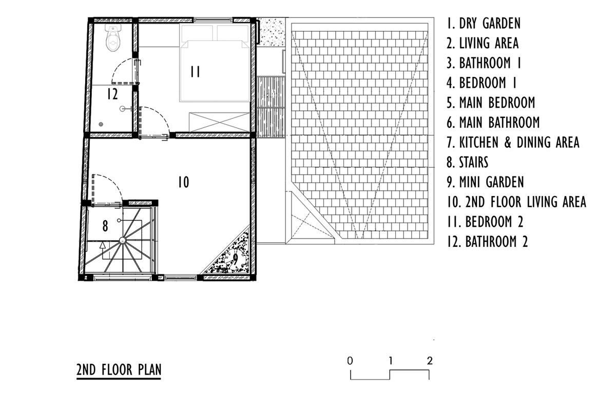 2F平面圖，印尼雅加達雙胞胎私人住宅／DELUTION