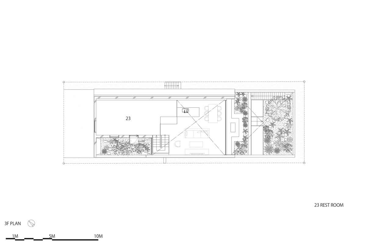 3F平面圖，日本清水混凝土私人住宅Concrete Shell House／IKAWAYA Architects