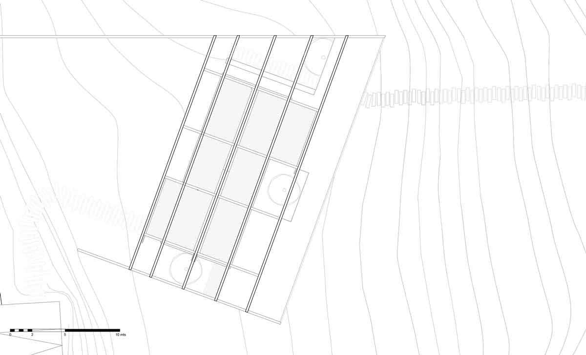 屋頂平面圖，智利五支大樑別墅／Polidura Arquitectos
