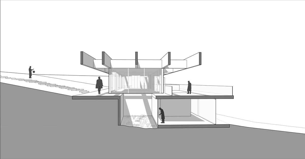 剖面圖，智利五支大樑別墅／Polidura Arquitectos