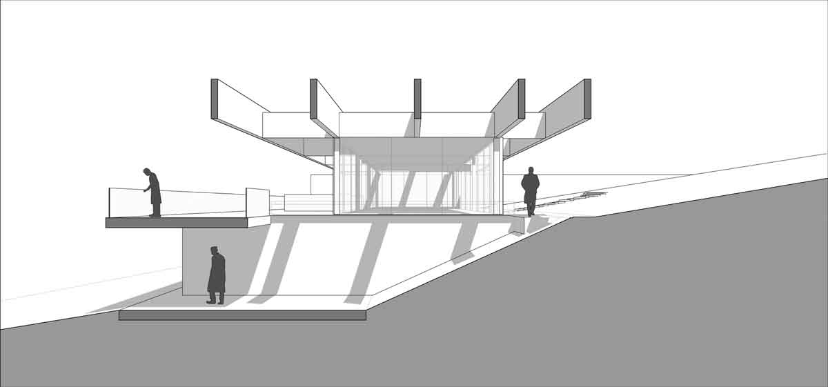 剖面圖，智利五支大樑別墅／Polidura Arquitectos