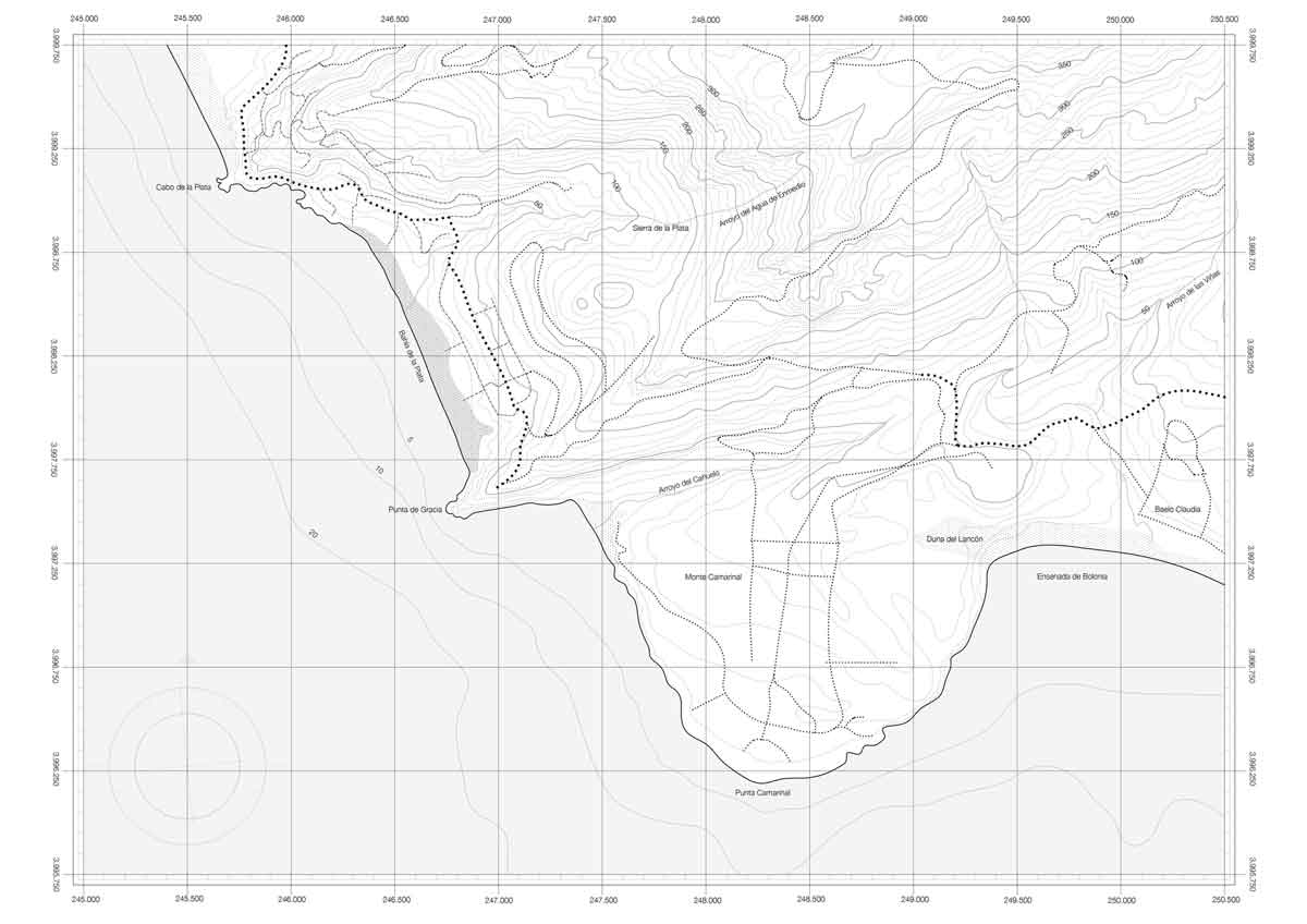基地大環境地圖，直布羅陀海峽小木屋Cabanon 1005 House／estudio eyc
