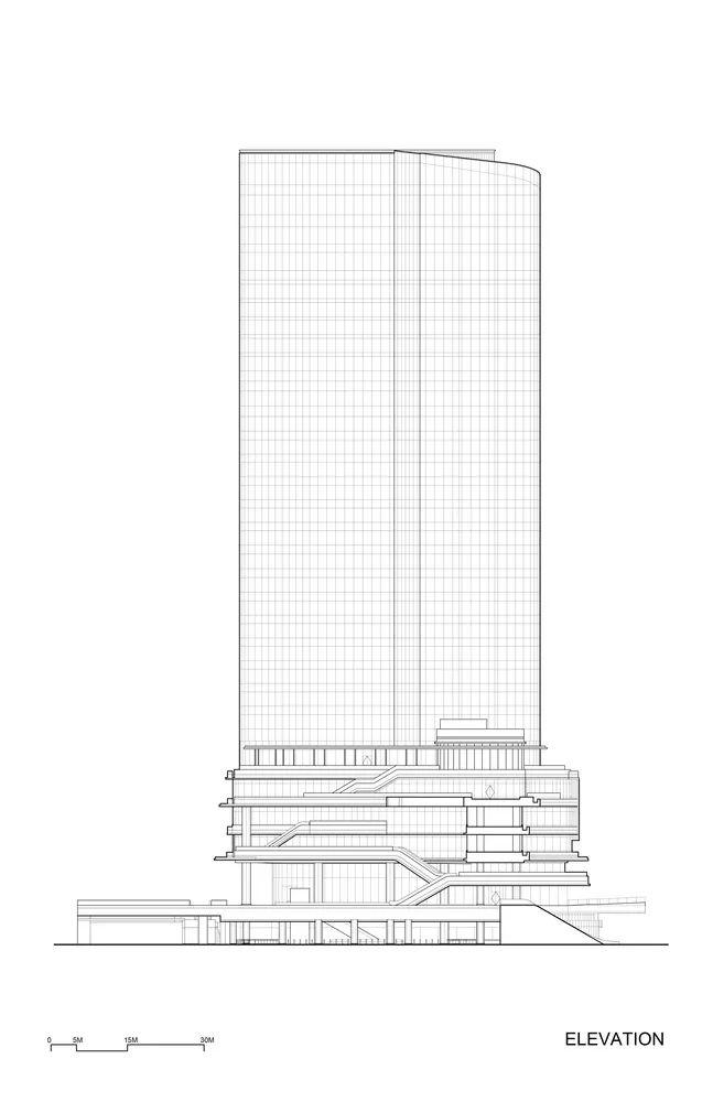 立面圖，TOD東京品川門戶規劃／Pickard Chilton