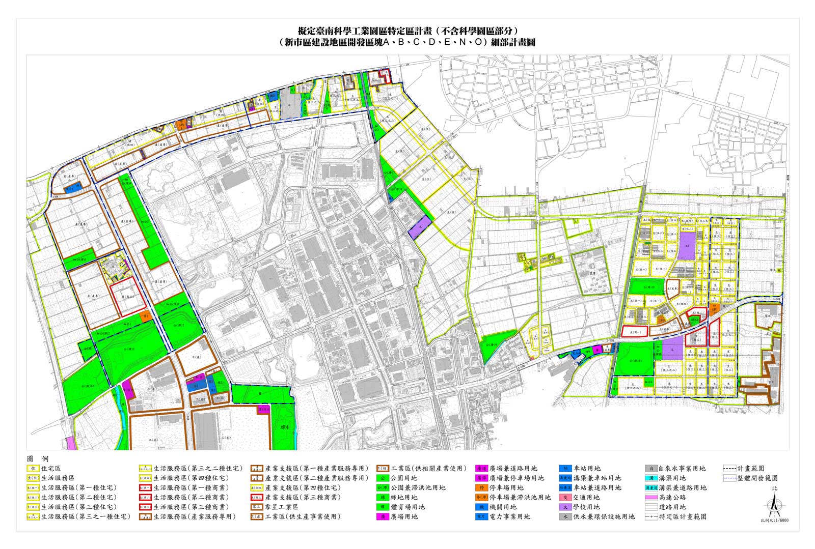 擬定臺南科學工業園區特定區計畫(不含科學園區部分)(新市區建設地區開發區塊A、B、C、D、E、N、O)細部計畫圖