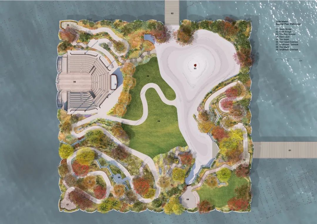 平面圖，紐約小島公園／Heatherwick Studio