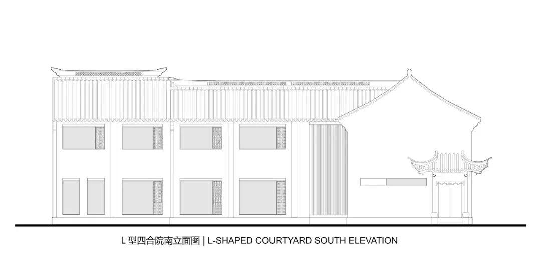 L型合院南立面圖，紹興金昌商學院／零壹城市建築事務所