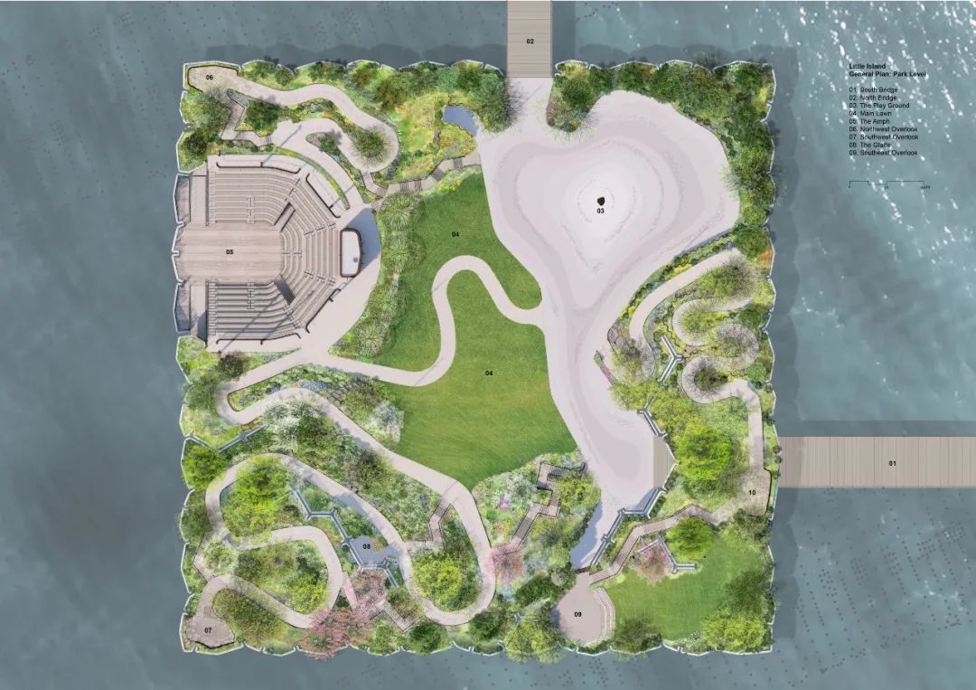 平面圖，紐約小島公園／Heatherwick Studio