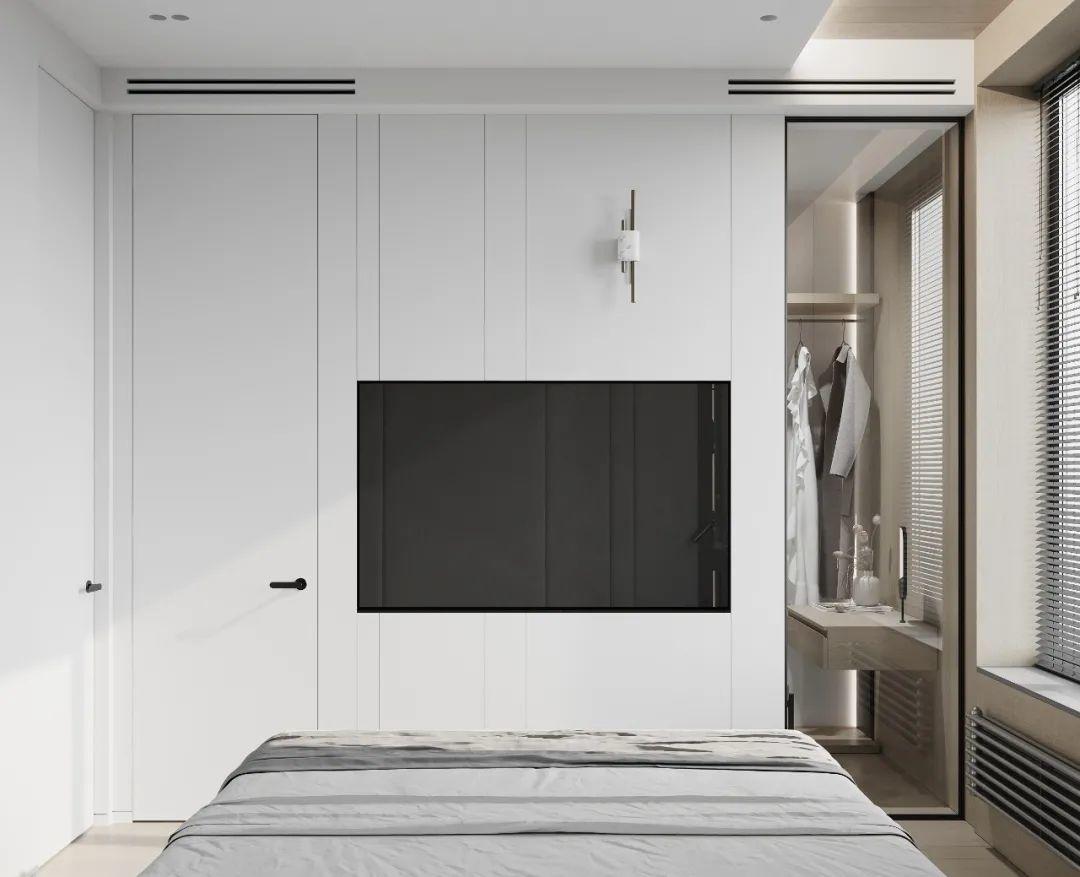 臥室電視牆，莫斯科公寓Grey APPARTMENT室內設計／Quadro Room