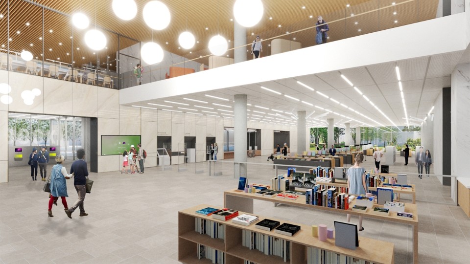 入口挑空大廳與透明性,新竹市圖書館新總館競圖設計提案/張瑪龍陳玉霖聯合建築師事務所