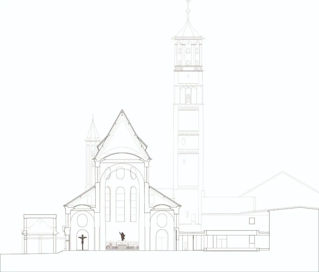 剖面圖，St. Moritz Church 聖莫里茨教堂／John Pawson
