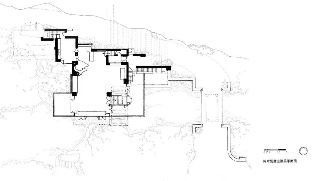 落山山莊一樓平面圖 落水山莊Fallingwater／Frank Lloyd Wright