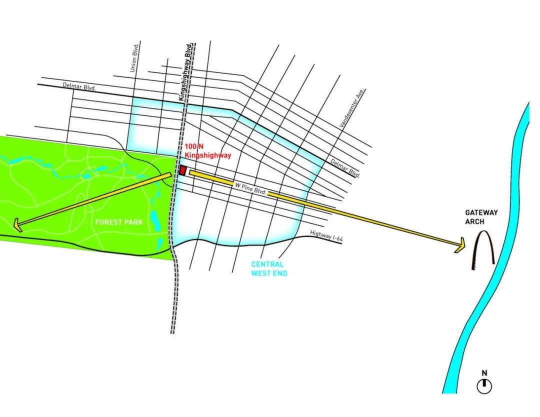 基地位置圖，美國聖路易斯市One Hundred住宅大樓／Studio Gang