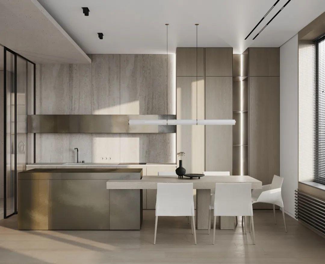 廚房，莫斯科公寓Grey APPARTMENT室內設計／Quadro Room