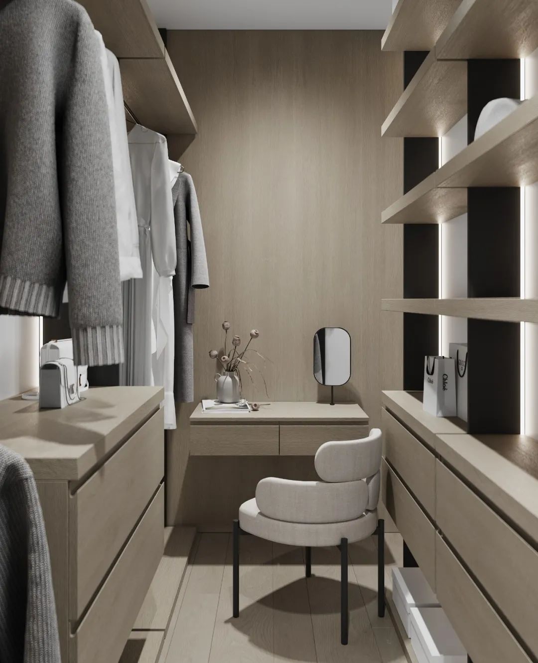 臥室衣帽間，莫斯科公寓Grey APPARTMENT室內設計／Quadro Room