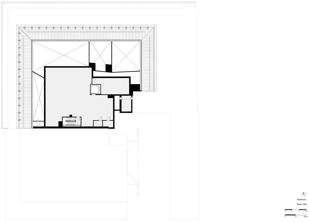 屋頂平面圖，紐約Stavros Niarchos基金會圖書館／Mecanoo + Beyer Blinder Belle
