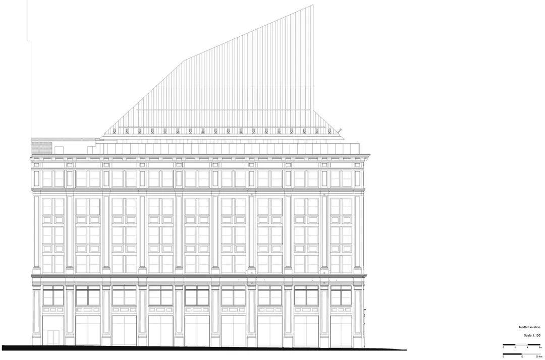 立面圖，紐約Stavros Niarchos基金會圖書館／Mecanoo + Beyer Blinder Belle