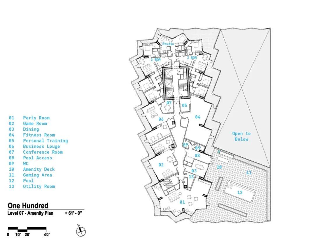 公共設施層平面圖，美國聖路易斯市One Hundred住宅大樓／Studio Gang