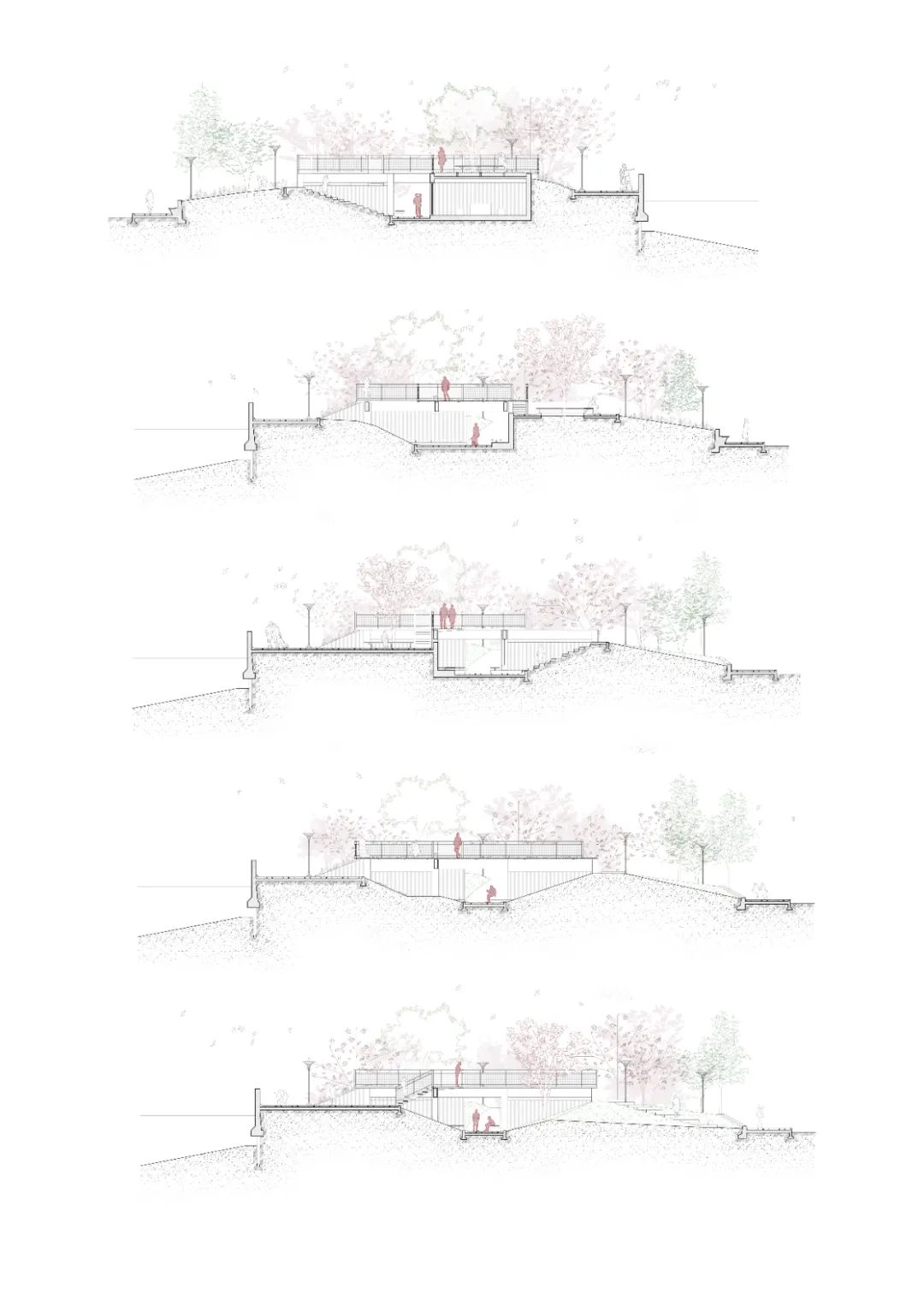 剖面圖，上海蘇州河櫻花谷／同濟原作設計工作室