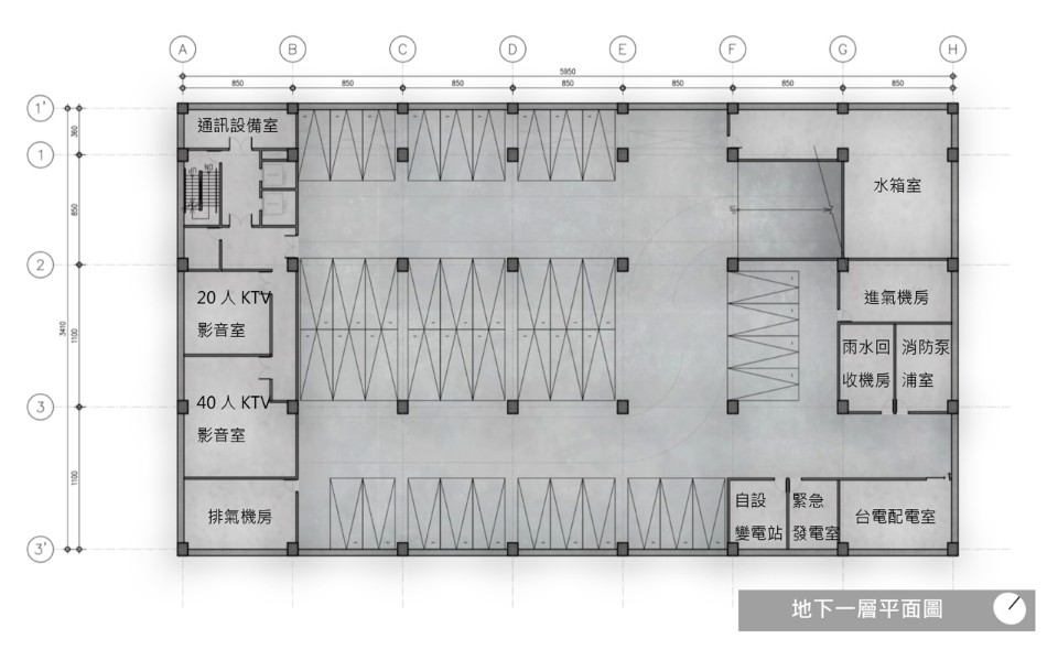 地下一層平面圖，台電訓練所所本部綜合大樓競圖提案／萬有為建築師事務所