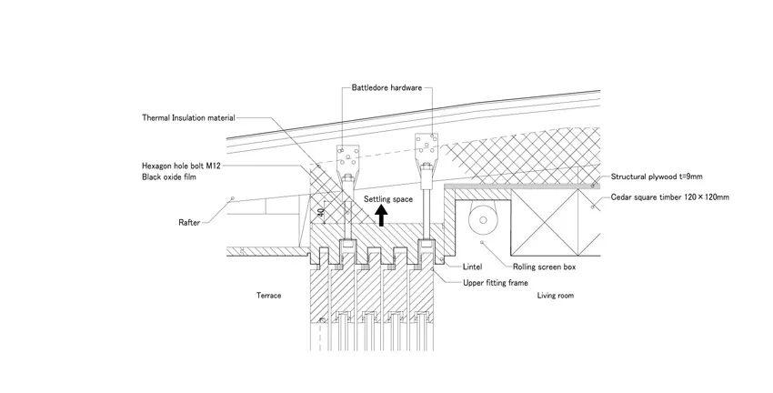 細部剖面圖，私人住宅Solid Cedar House／坂茂 Shigeru Ban