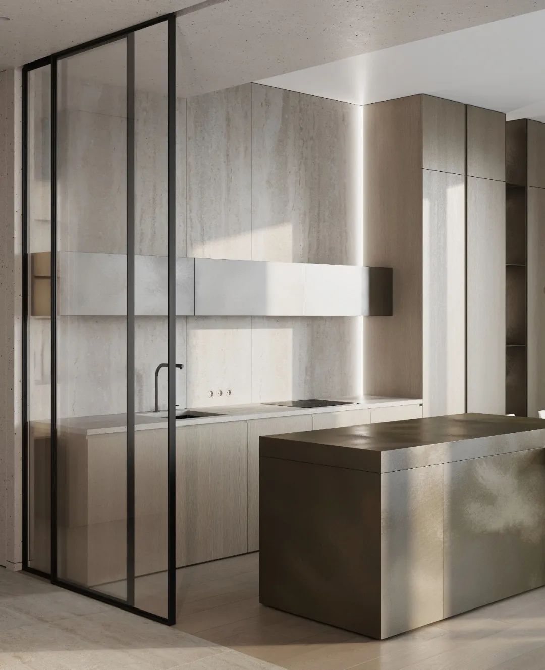 廚房，莫斯科公寓Grey APPARTMENT室內設計／Quadro Room