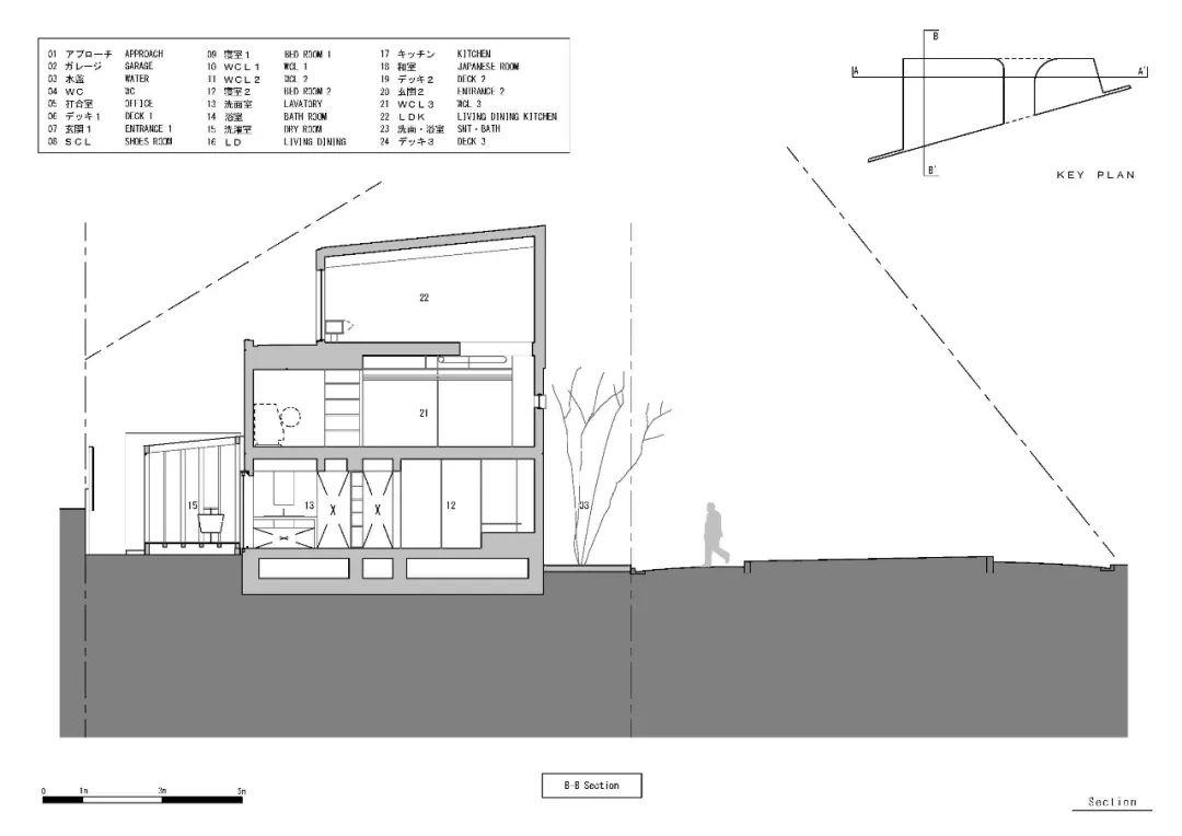 剖面圖 Section 芦屋市大阪港口之家 私人住宅 Osaka Private House/Maniera Architect and Associates