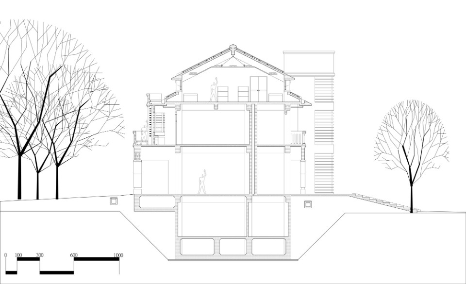 穿堂剖面圖，台中市烏日區喀哩國小舊校舍重建／謝伯昌建築師事務所