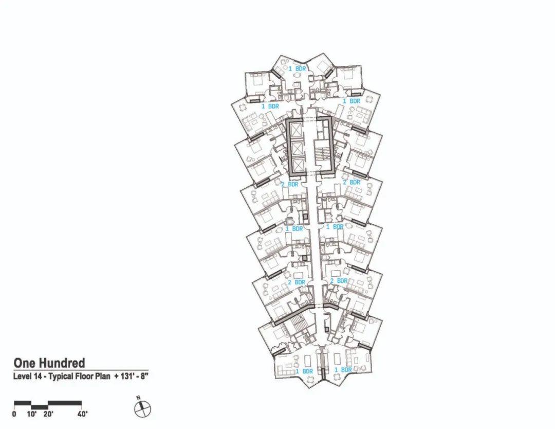 標準層平面圖，美國聖路易斯市One Hundred住宅大樓／Studio Gang