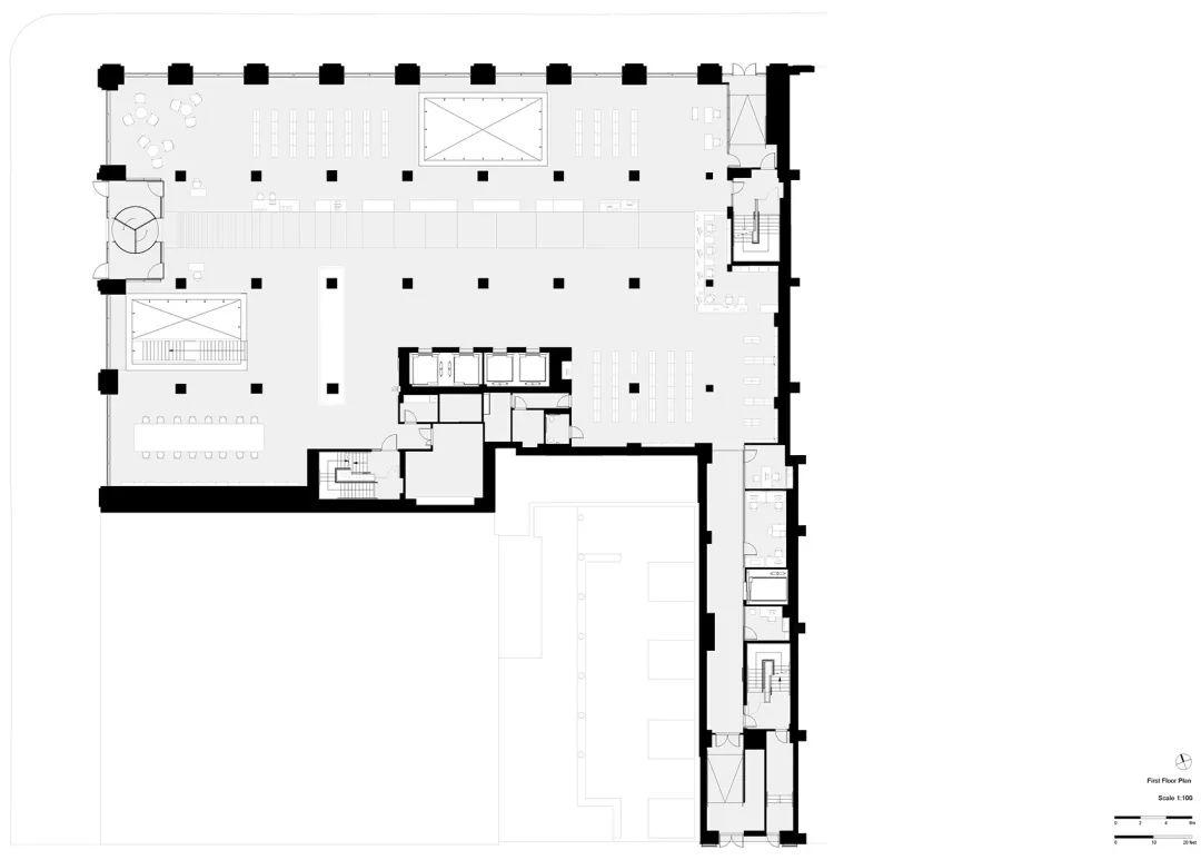 一樓平面圖，紐約Stavros Niarchos基金會圖書館／Mecanoo + Beyer Blinder Belle