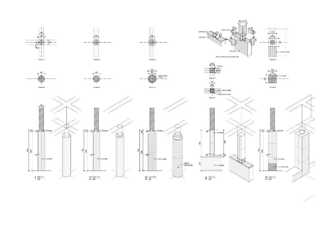 結構細部圖-柱 金寶山嘉卿園陵園／Álvaro Siza + Carlos Castanheira