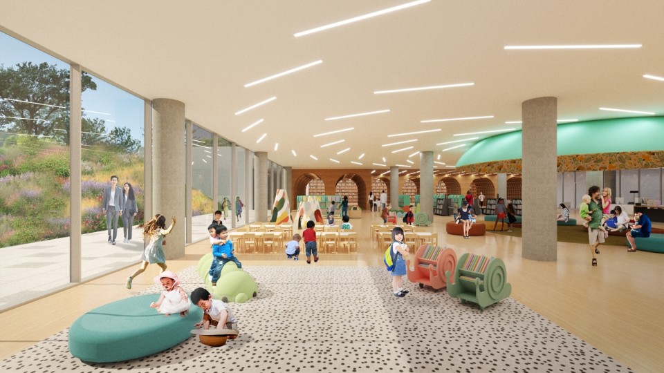 地下一層包覆草坡與兒童學習的秘密基地 新竹市圖書館新總館競圖設計提案／張瑪龍陳玉霖聯合建築師事務所