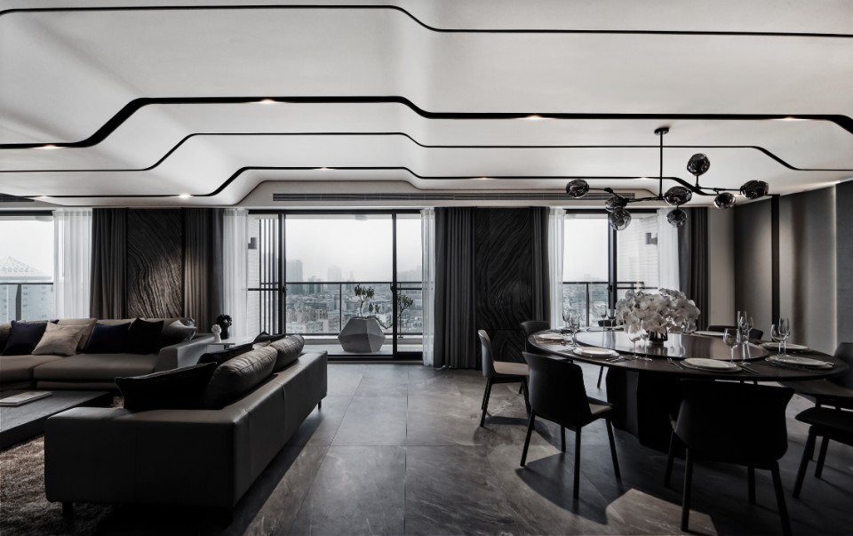 客廳及餐桌，行雲琉光，130坪豪宅室內設計／無界象國際設計 張顥瀚
