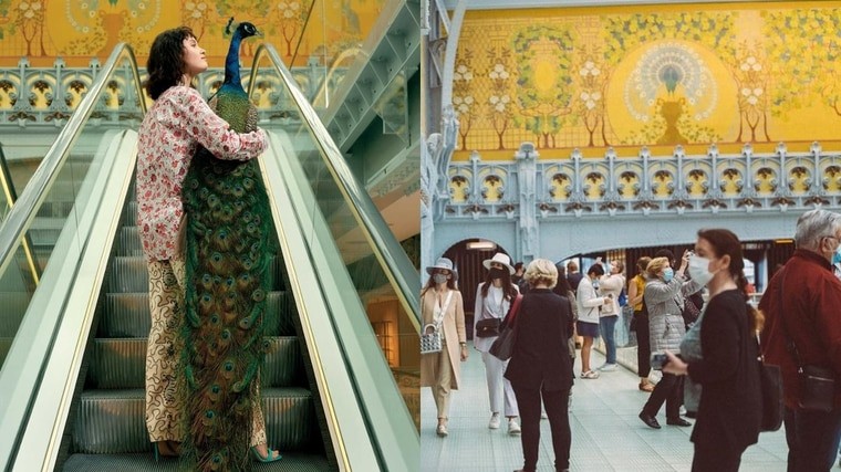 由建築師 Frantz Jourdain之子所繪製的金色孔雀壁畫，是莎瑪麗丹百貨的特色之一