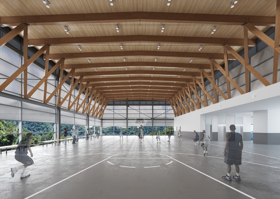 體育中心屋頂採用木構造，台電訓練所所本部綜合大樓競圖提案／黃明威建築師事務所