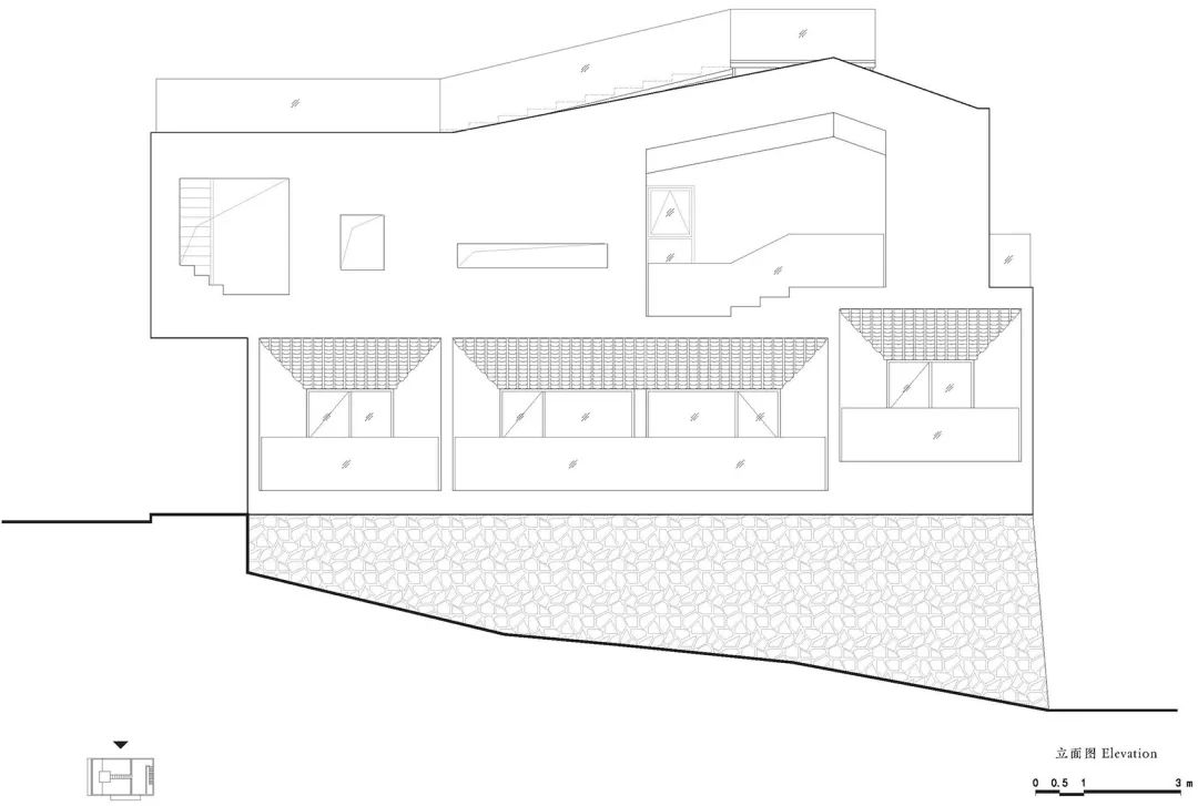 側山立面圖，桐廬山澗房／來建築設計工作室