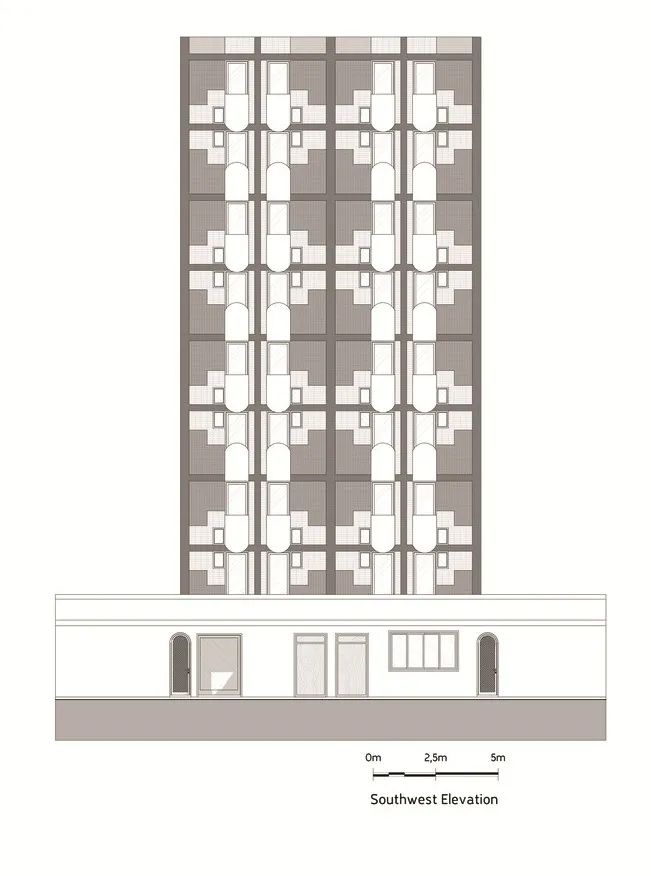 南側立面圖，南非微型住所Uxolo Apartments／Two Five Five Architects