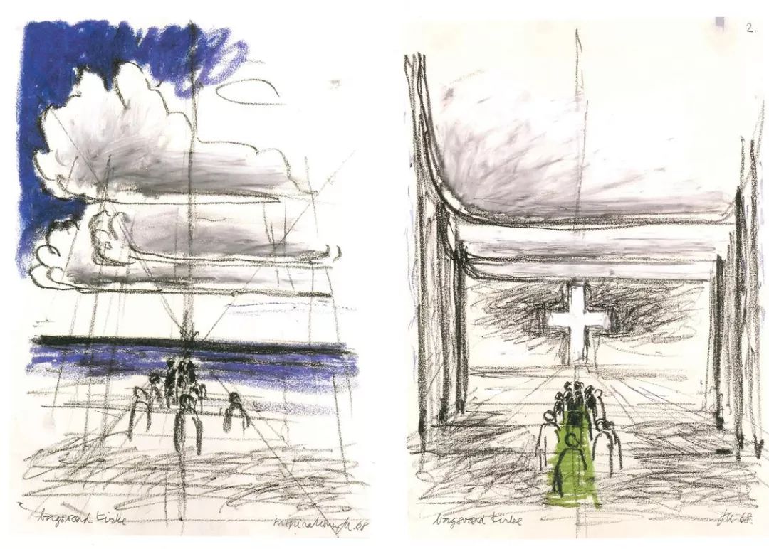建築師約恩·烏松(Jorn Utzon)的草圖,巴格斯韋德教堂Bagsvaerd Church/Jørn Utzon約恩·烏松
