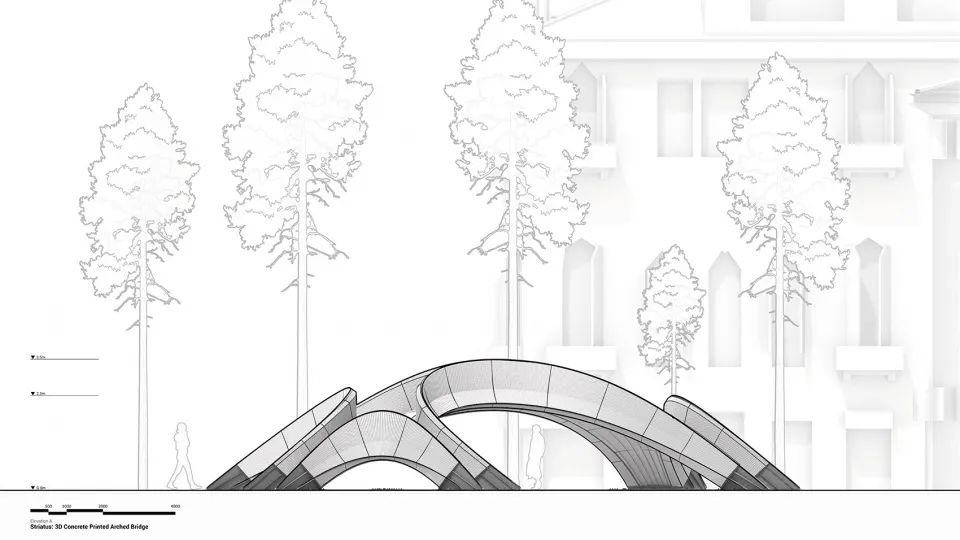 立面圖A 威尼斯Striatus人行步橋／Zaha Hadid Architects