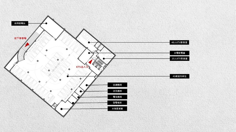 地下一層平面圖，台電訓練所所本部綜合大樓競圖提案／黃明威建築師事務所