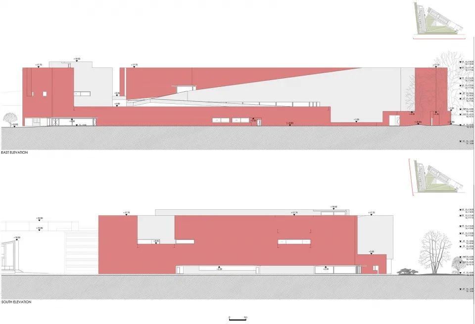 東立面和南立面圖 中國國際設計博物館China Museum Of Design Bauhaus Collection／Álvaro Siza + Carlos Castanheira