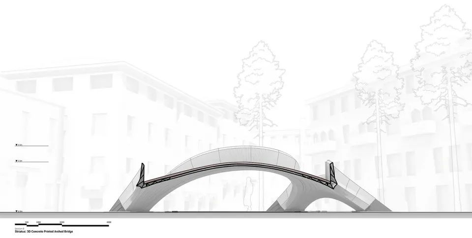 剖面圖B 威尼斯Striatus人行步橋／Zaha Hadid Architects