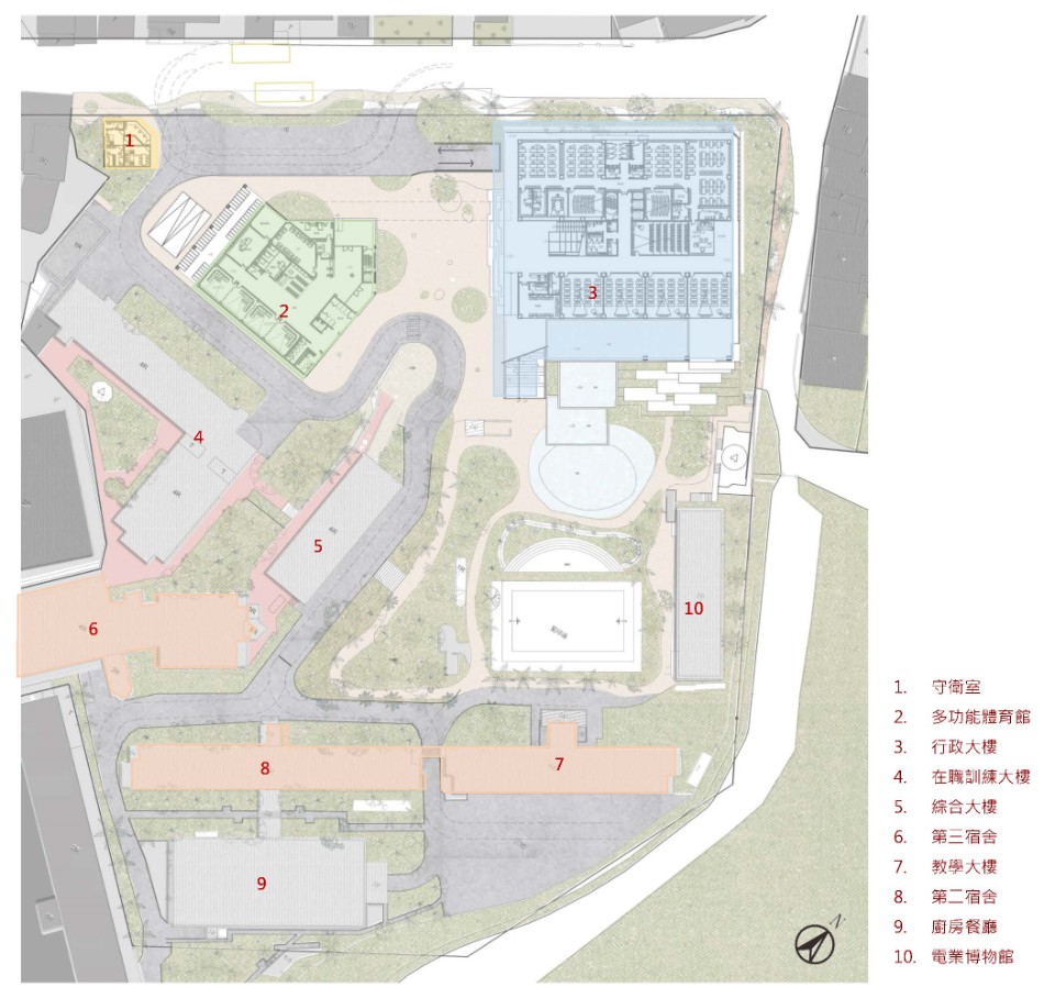 全區配置圖,台電訓練所所本部綜合大樓競圖提案/黃聖吉建築師事務所