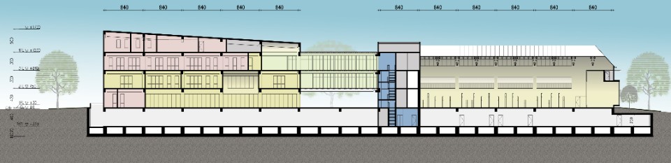 剖面圖，台電訓練所所本部綜合大樓競圖提案／境向聯合建築師事務所