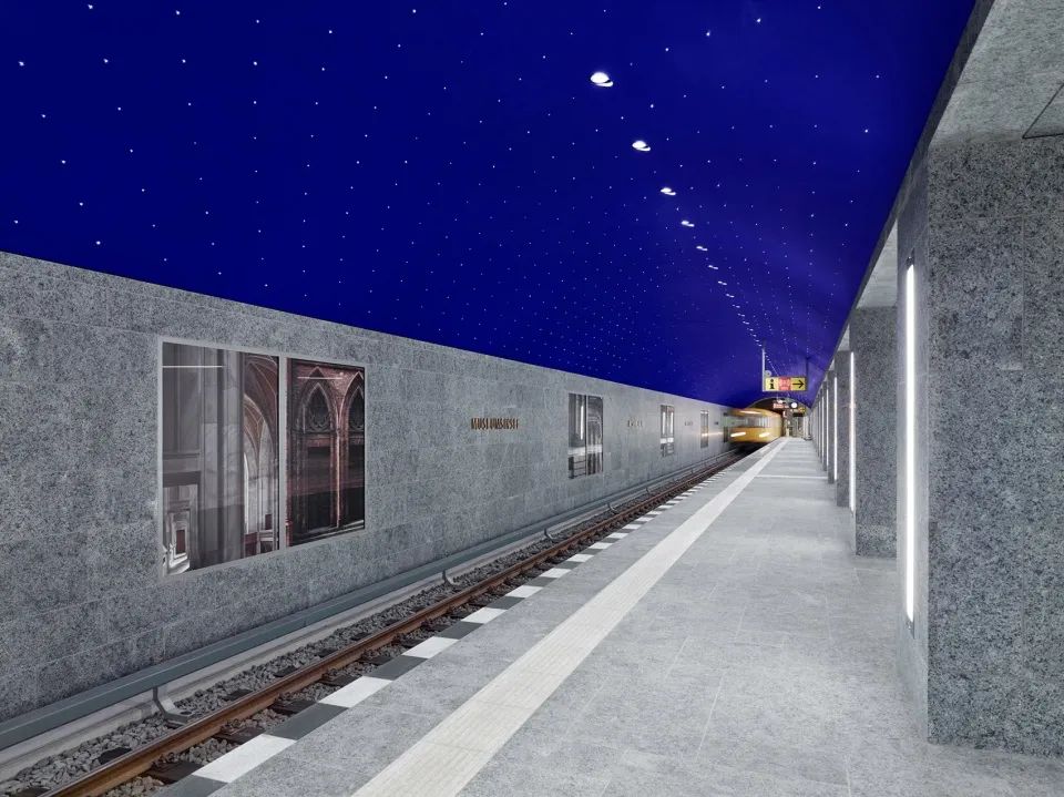 深藍色的月台主色調©Stefan Müller，柏林博物館島地鐵站U-Bahnstation Museumsinsel／Max Dudler