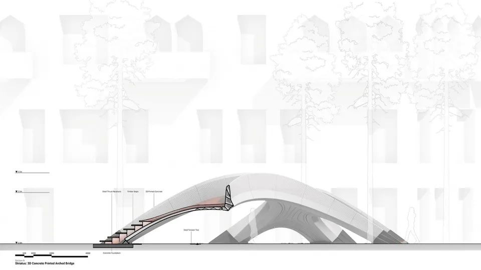 剖面圖A 威尼斯Striatus人行步橋／Zaha Hadid Architects