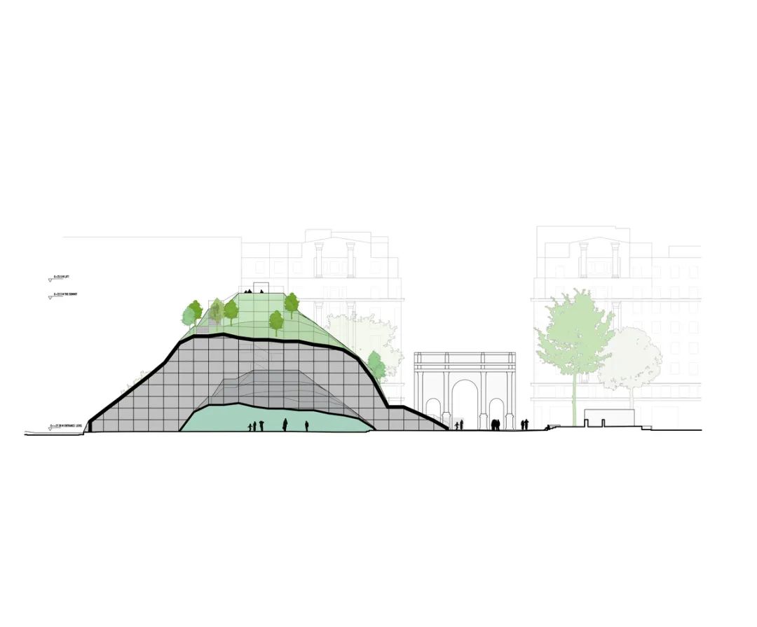 剖面圖 倫敦大理石拱門山 London Marble Arch Hill／MVRDV