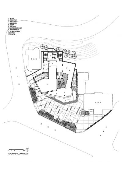 基地配置圖暨一層平面圖，彰化縣立美術館／黃明威建築師事務所