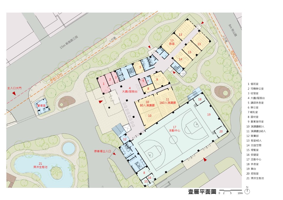 一層平面圖,台電訓練所所本部綜合大樓競圖提案/徐岩奇建築師事務所