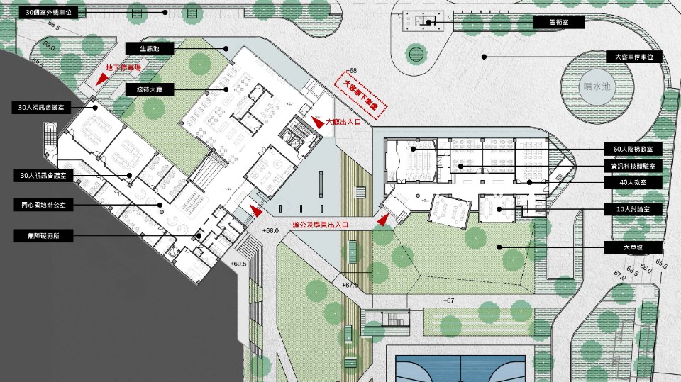 一層平面圖，台電訓練所所本部綜合大樓競圖提案／黃明威建築師事務所